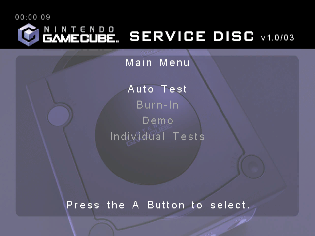 Rom juego Nintendo GameCube Service Disc Version 1.0 03